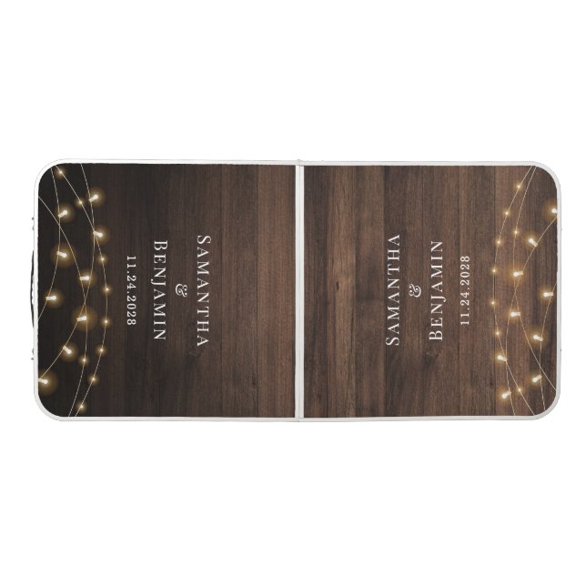 Rustic Wood Newlyweds Couple Personalized Beer Pong Table (Top)