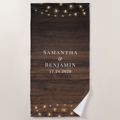 Rustic Wood Newlyweds Mr and Mrs Personalized Beach Towel