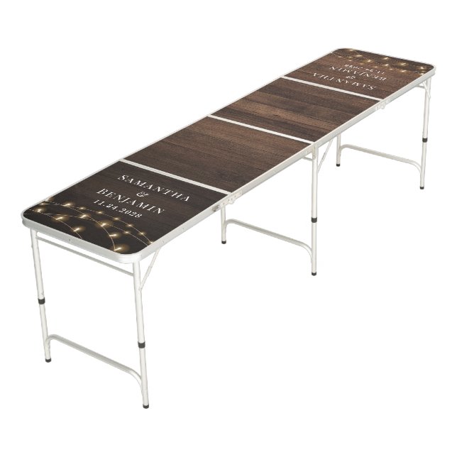 Rustic Wood Newlyweds Mr and Mrs Personalized Beer Pong Table (Angled)