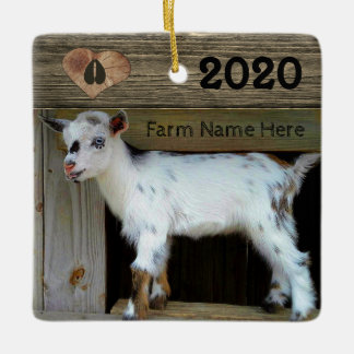 Rustic Wood Nigerian Dwarf Goat Hoofprint on Heart Ceramic Ornament