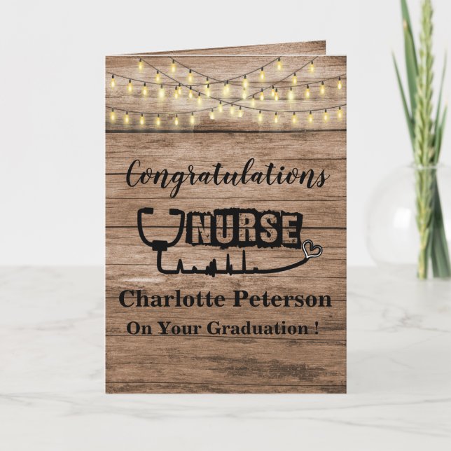 Rustic Wood Nurse Graduation Congratulation Card (Front)