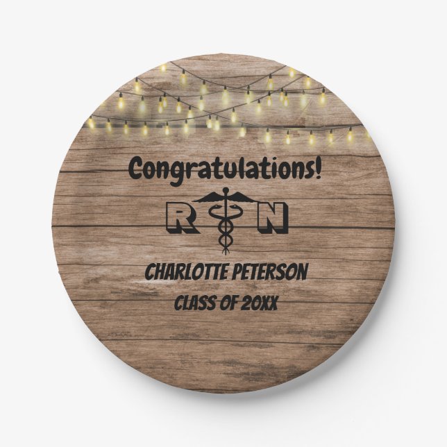 Rustic Wood Nurse Graduation Party  Paper Plate (Front)