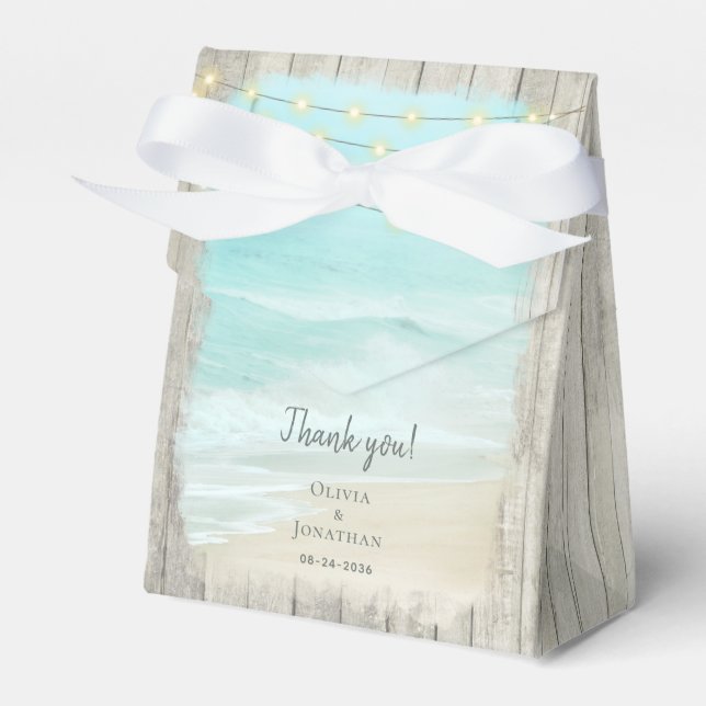 Rustic Wood Ocean Beach Wedding  Favor Boxes (Front Side)