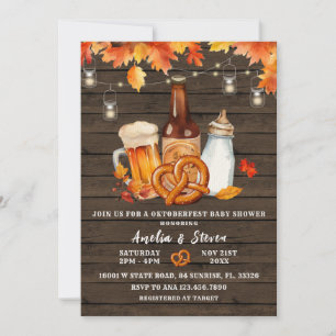 Rustic Wood Octoberfest Beer & Bottle Baby Shower Invitation