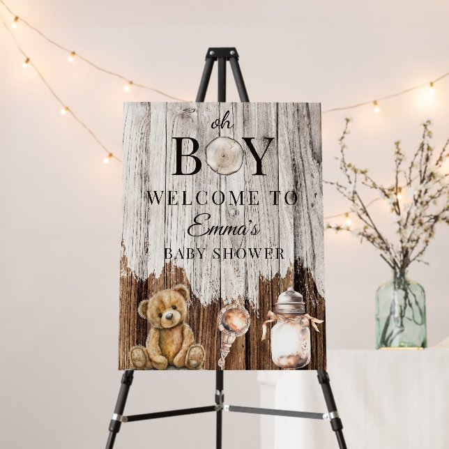 Rustic Wood Oh Boy Baby Shower Invitation Foam Board (In Situ (Stand))