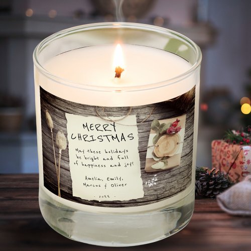 Rustic Wood Old Paper Script Merry Christmas  Scented Candle