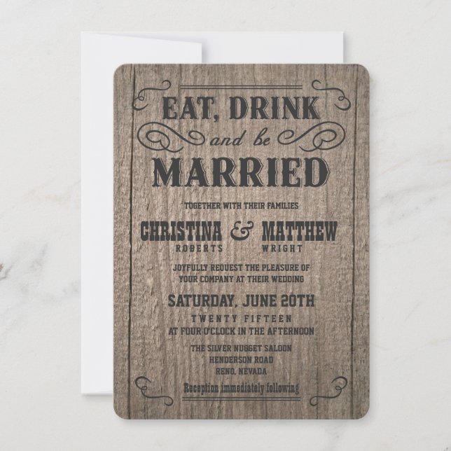 Rustic Wood Old Western Wedding Invitations (Front)
