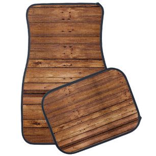 Rustic Wood Orange Car Floor Mat