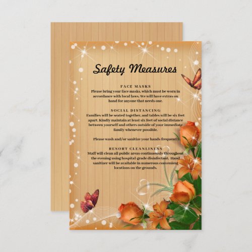 Rustic Wood Orange Floral Butterfly Safety Measure Enclosure Card