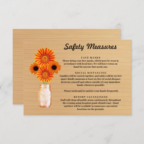 Rustic Wood Orange Floral Mason Jar Safety Measure Enclosure Card