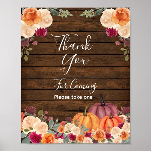 Rustic Wood Orange Pumpkin Thank you for coming  Poster