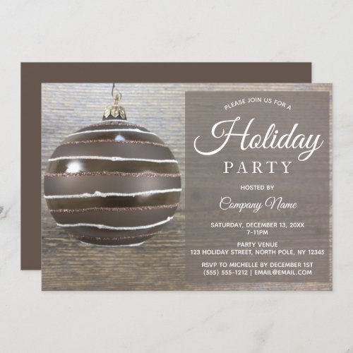 Rustic Wood Ornament Corporate Holiday Party Invitation