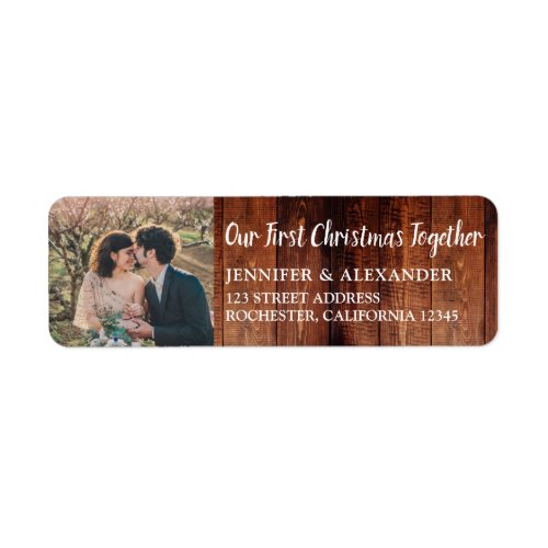 Rustic wood Our first Christmas Together photo Lab Label