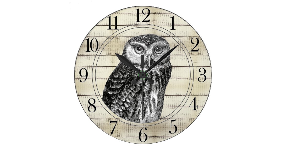 Rustic Wood Owl Large Clock | Zazzle