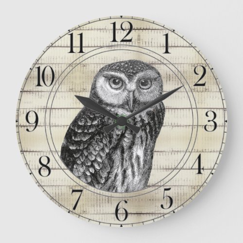 Rustic Wood Owl Large Clock