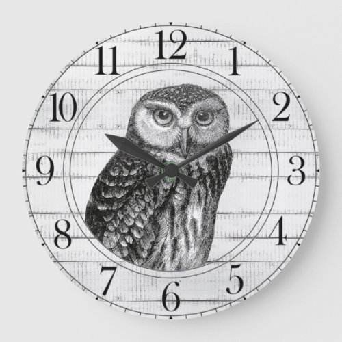 Rustic Wood Owl Large Clock