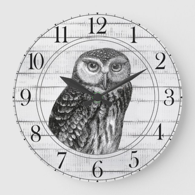 Rustic Wood Owl Large Clock (Front)