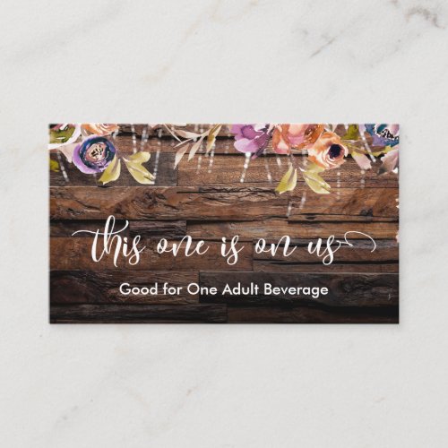 Rustic Wood Painted Flowers Lights Drink Tickets Enclosure Card