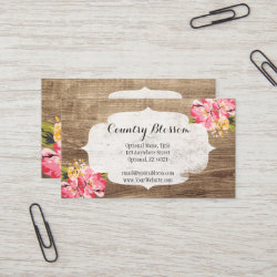 Rustic Wood & Painted Pink Hibiscus Flower Country Business Card