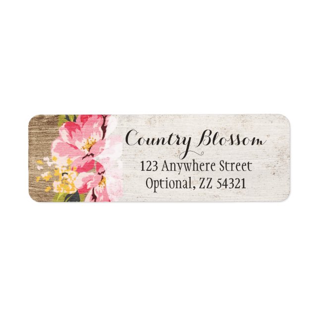 Rustic Wood & Painted Pink Hibiscus Flower Country Label (Front)