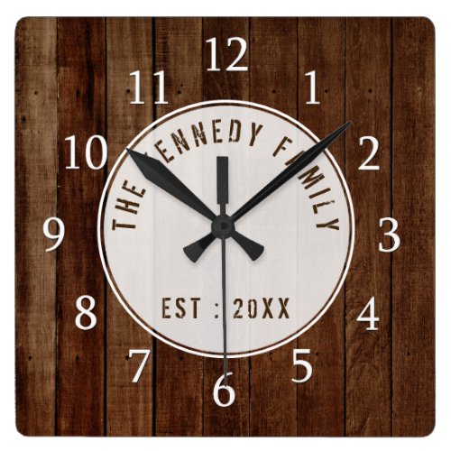 Rustic Wood Pallet Family Name Square Wall Clock