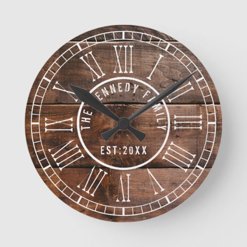 Rustic Wood Pallet White Roman Numeral  Family Round Clock