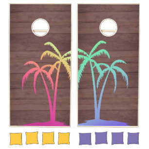 Rustic Wood Palm Tree Fun Colors Cornhole Set