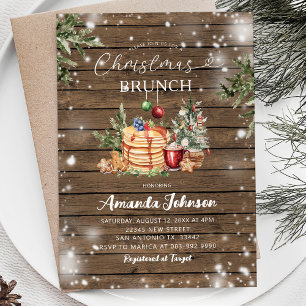 Rustic Wood Pancake Holiday Party Christmas Brunch Invitation