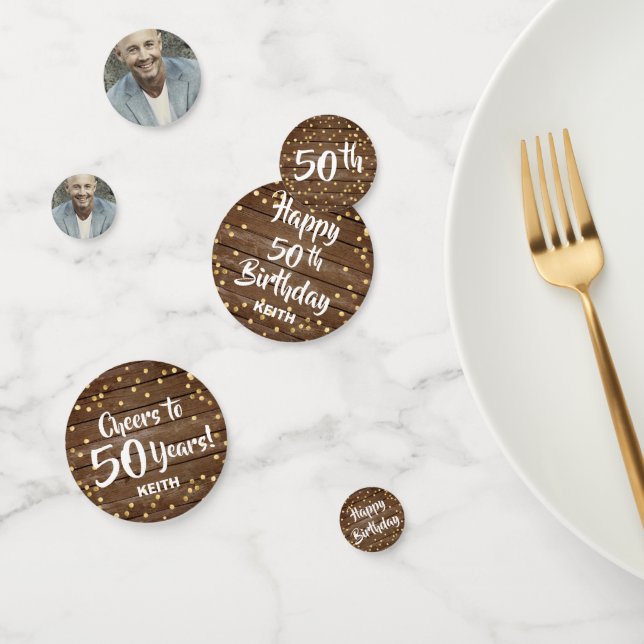 Rustic Wood Panels Gold Country Happy Birthday Confetti (Group)