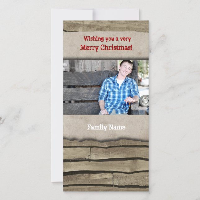 Rustic Wood Parchment Country Christmas Photo Card (Front)