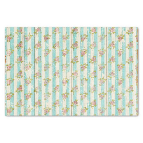 Rustic Wood Pastel Blue Floral Shabby Cottage Chic Tissue Paper