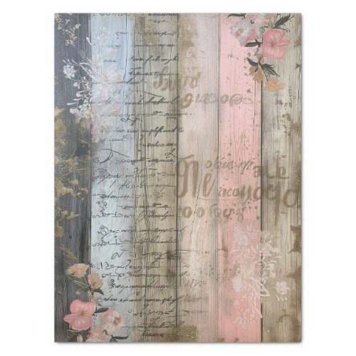 Rustic Wood Pastel Flowers Decoupage Tissue Paper