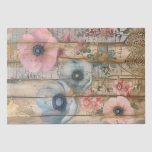Rustic Wood, Pastel Flowers Decoupage Tissue Paper