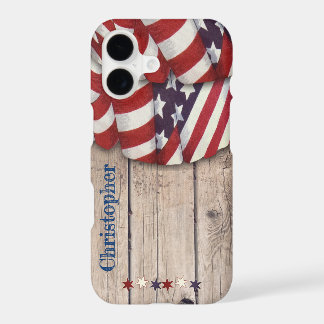 Rustic Wood Patriotic Red White Custom Name Case-M iPhone 17 Case
