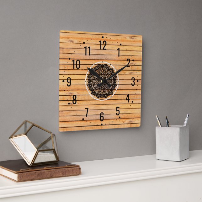 Rustic Wood Pattern Decor - Minimal Decorative Square Wall Clock (Office)
