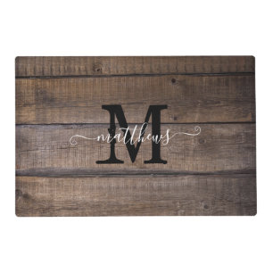 Rustic Wood Pattern Farmhouse Monogram Script  Placemat