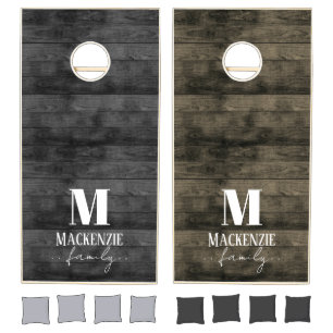Rustic Wood Pattern Fat Letter Monogram Cornhole Set