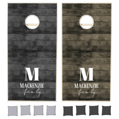 Rustic Wood Pattern Fat Letter Monogram  Cornhole Set