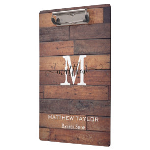 Rustic Wood Pattern Oak Monogram Script Custom Clipboard