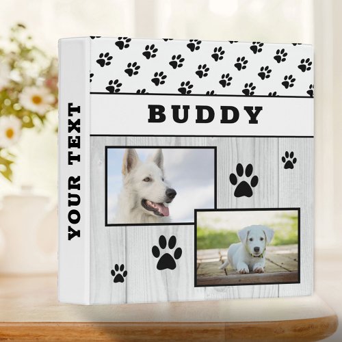 Rustic Wood Paw 2 Pet Dog Photos Album  3 Ring Binder