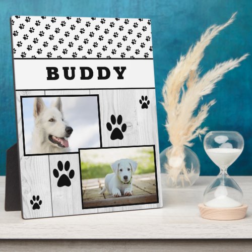 Rustic Wood Paw Print 2 Pet Dog Photo Collage Plaque
