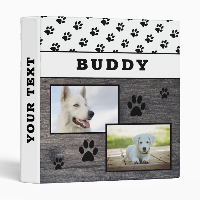 Rustic Wood Paw Print Pet Dog Photo Album  3 Ring Binder (Front/Spine)