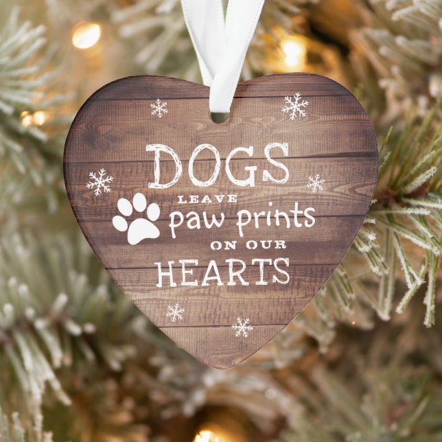 Rustic Wood Paw Prints Pet Memorial Ornament (Tree)