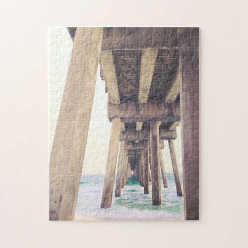 Rustic Wood Pennsacola Florida Ocean Pier Jigsaw Puzzle