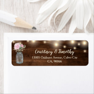 Rustic Wood Peony Floral Mason Jar Label