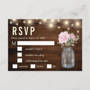 Rustic Wood Peony Floral Mason RSVP Meal Invitation