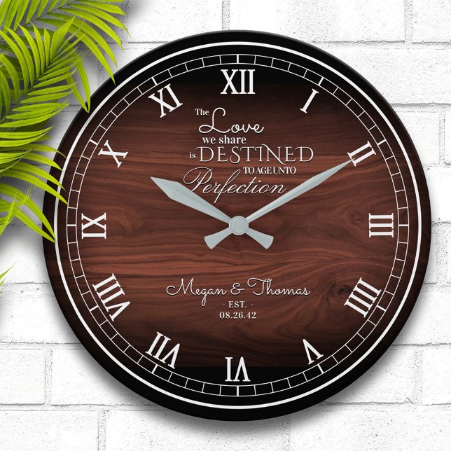 Rustic Wood Personalized Anniversary  Large Clock (Creator Uploaded)