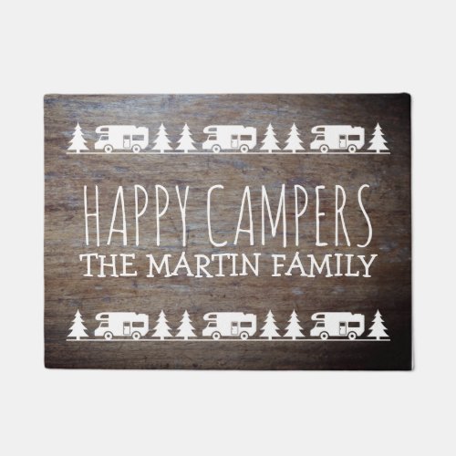 Rustic Wood Personalized Camping  Happy Campers Doormat