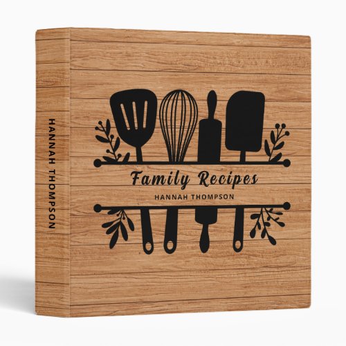 Rustic Wood Personalized Cookbook Family Recipes 3 Ring Binder