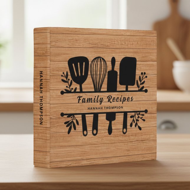 Rustic Wood Personalized Cookbook Family Recipes 3 Ring Binder (Creator Uploaded)